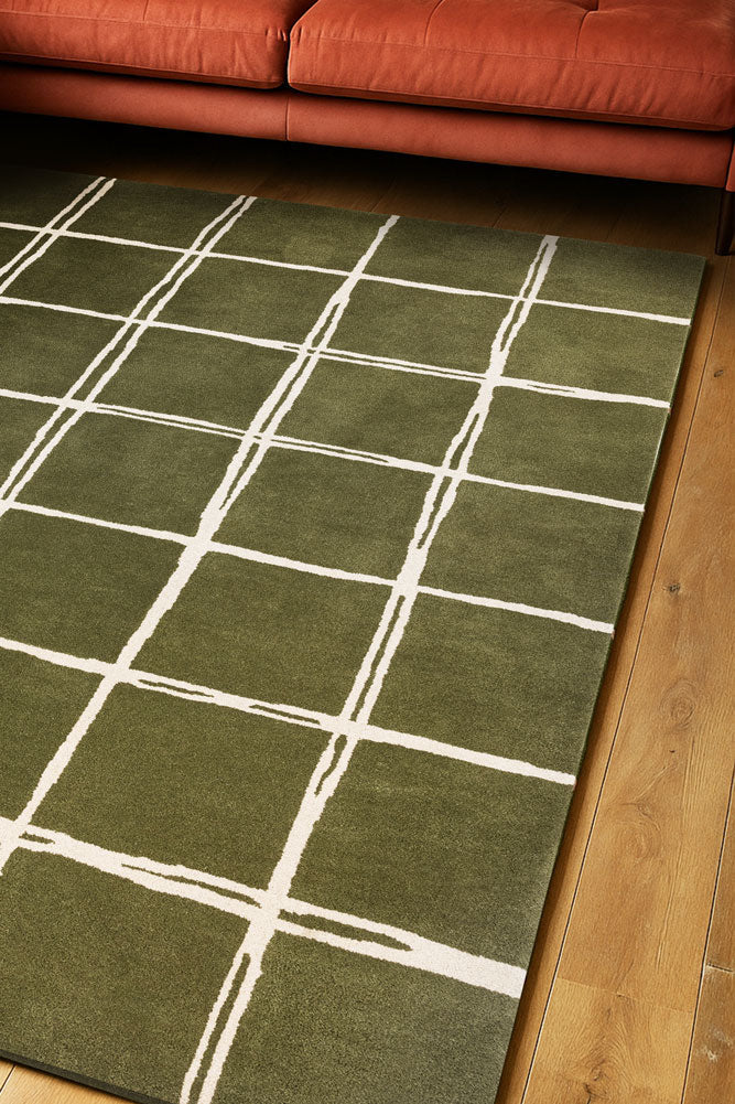 The Albany Grid Rug in Olive - Available in 3 Sizes