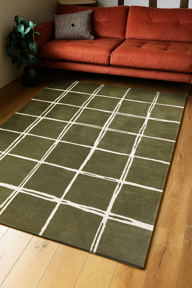 The Albany Grid Rug in Olive - Available in 3 Sizes