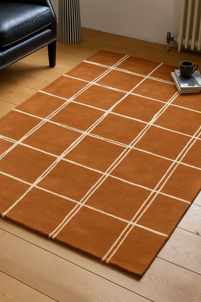 The Albany Grid Rug in Rust - Available in 3 Sizes