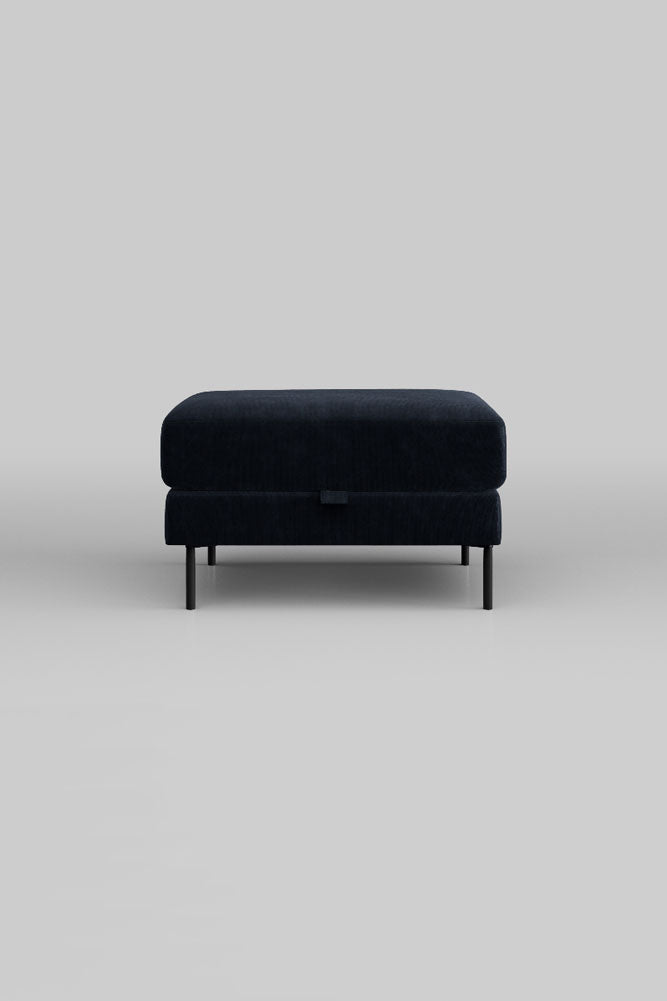 The Grace Footstool In Luxe Needlecord Velvet Midnight Navy