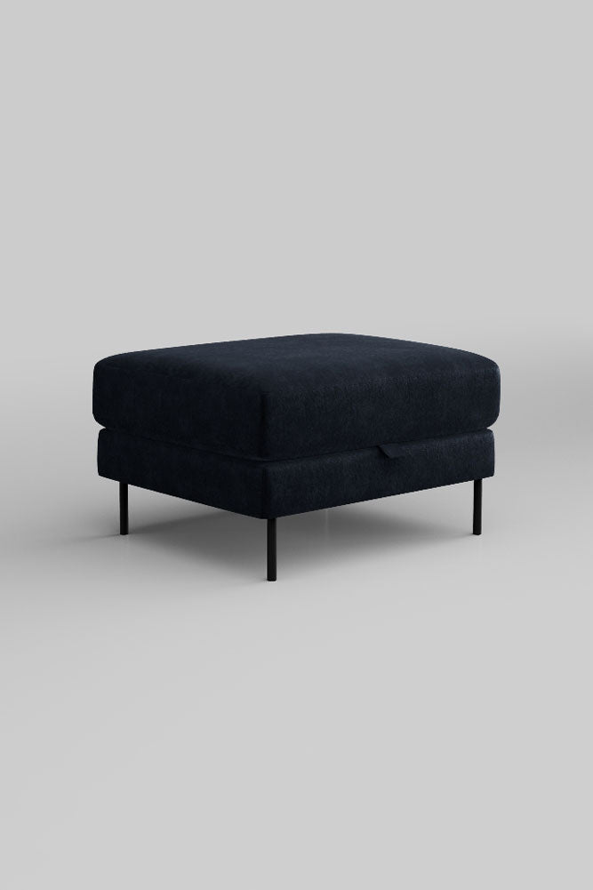 The Grace Footstool In Luxe Needlecord Velvet Midnight Navy