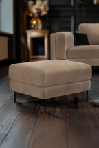 The Grace Footstool In Luxe Needlecord Velvet Natural Whisper