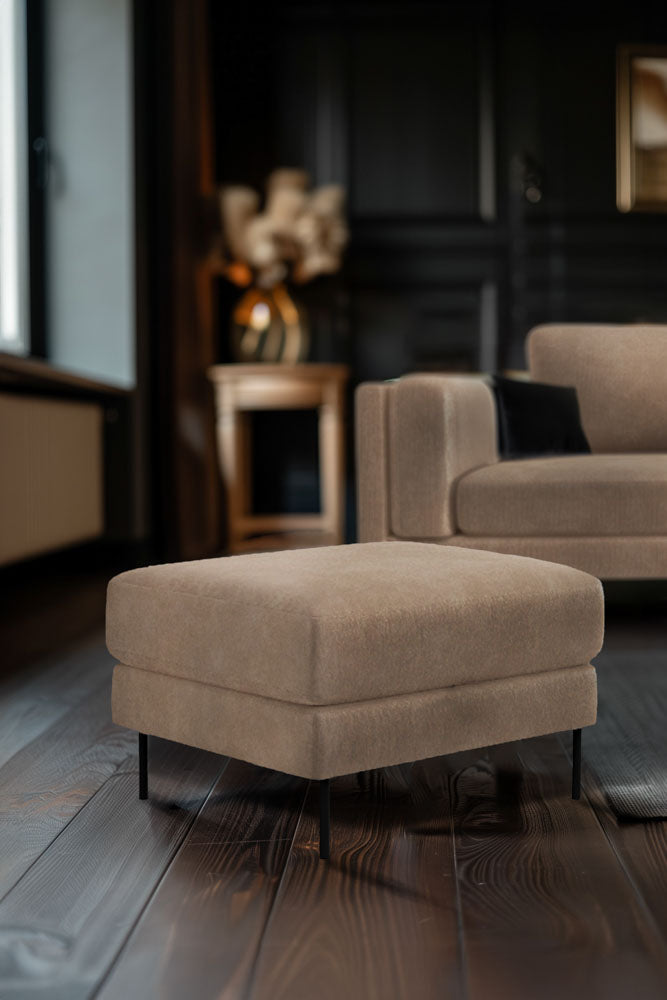 The Grace Footstool In Luxe Needlecord Velvet Natural Whisper