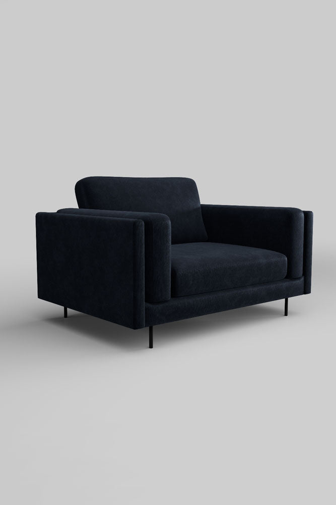 The Grace Love Seat In Luxe Needlecord Velvet Midnight Navy