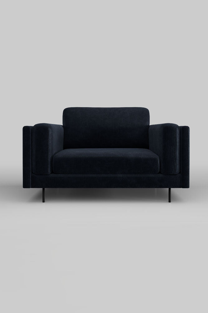 The Grace Love Seat In Luxe Needlecord Velvet Midnight Navy
