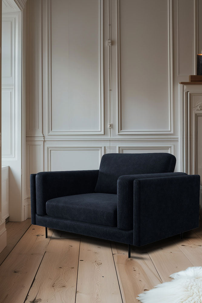 The Grace Love Seat In Luxe Needlecord Velvet Midnight Navy