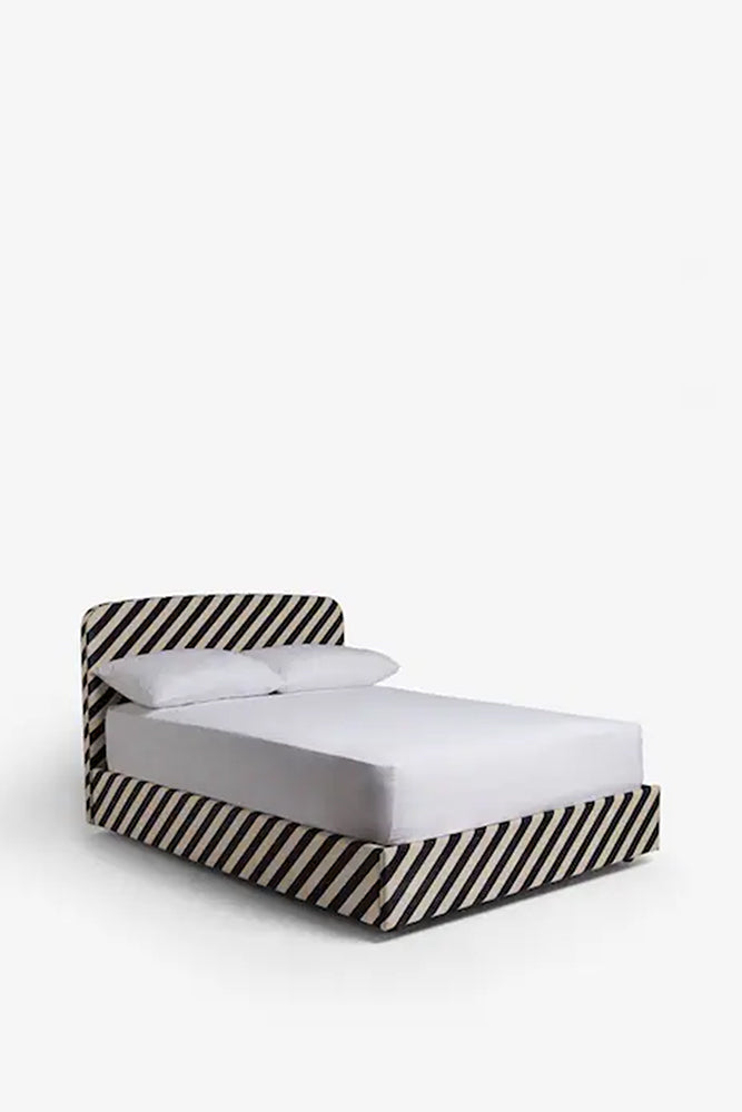 The Jagger Bed in Studio Stripe Velvet Sand & Black - Available in 2 Sizes