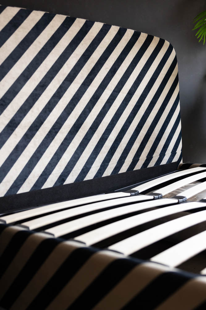 The Jagger Bed in Studio Stripe Velvet Sand & Black - Available in 2 Sizes
