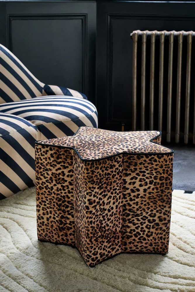 The Leopard Print Velvet Star Footstool