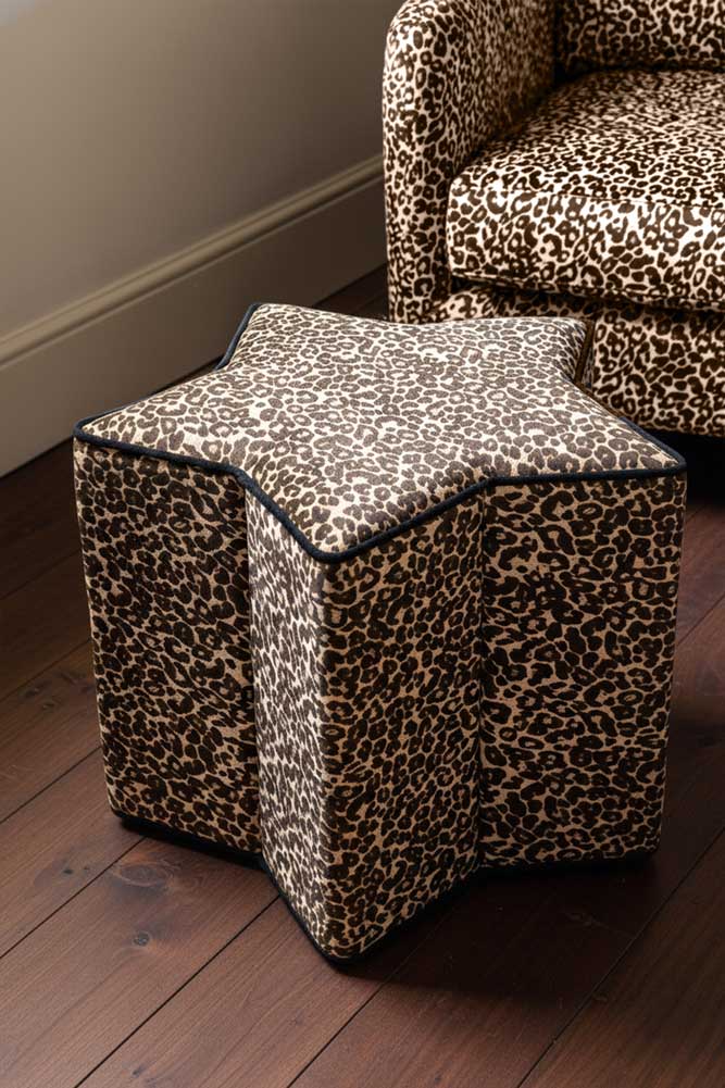 The Leopard Print Velvet Star Footstool