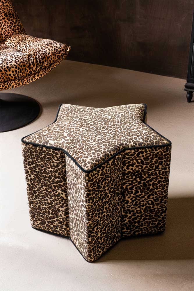The Leopard Print Velvet Star Footstool