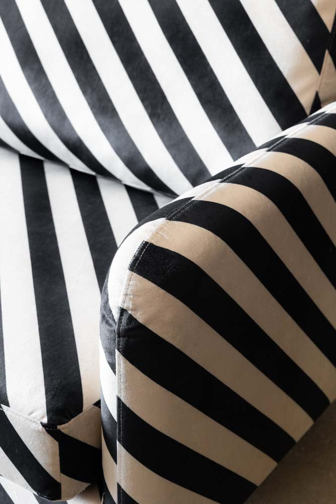The Edie 2 Seater Sofa in Studio Stripe Velvet