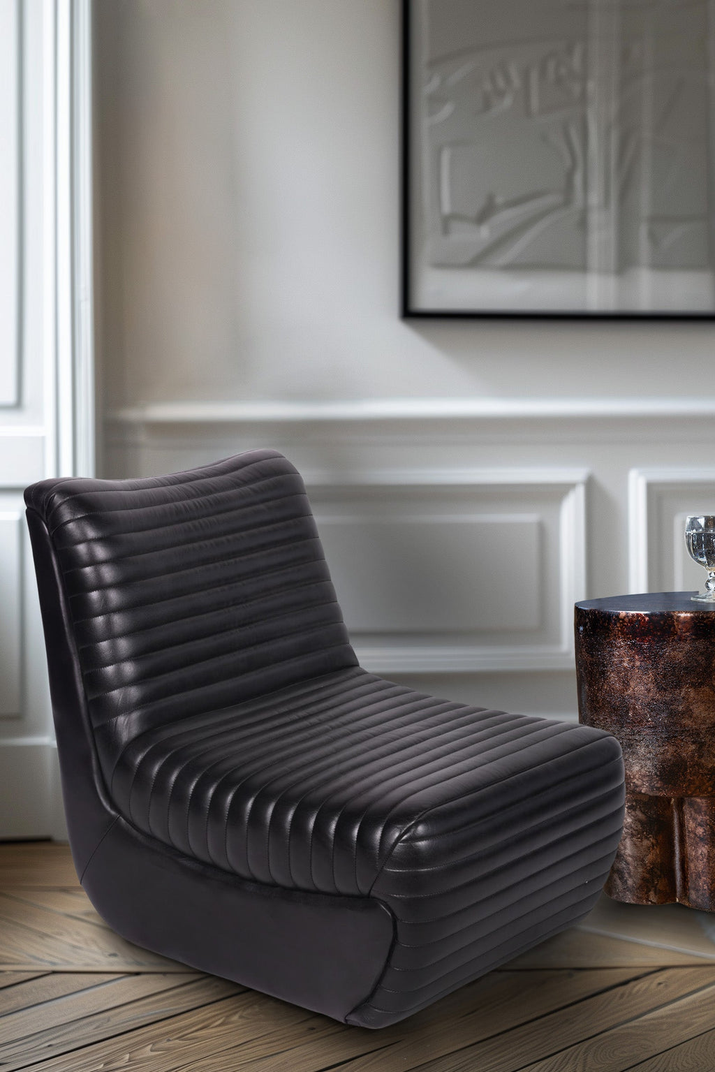 Traditional Charcoal Leather Occasional Chair