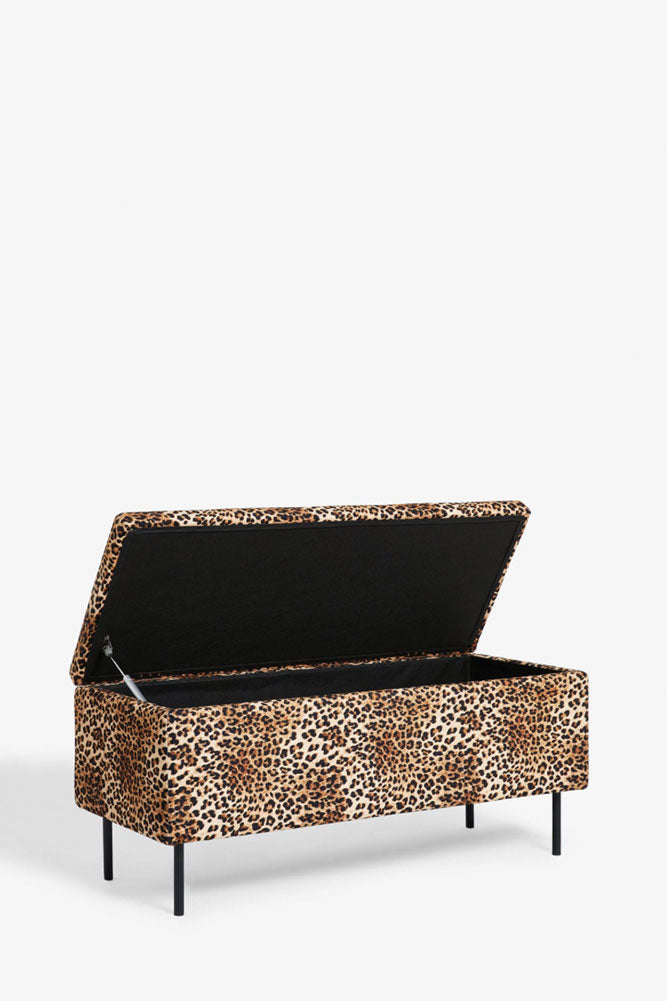 Velvet Leopard Print Ottoman Storage Bench