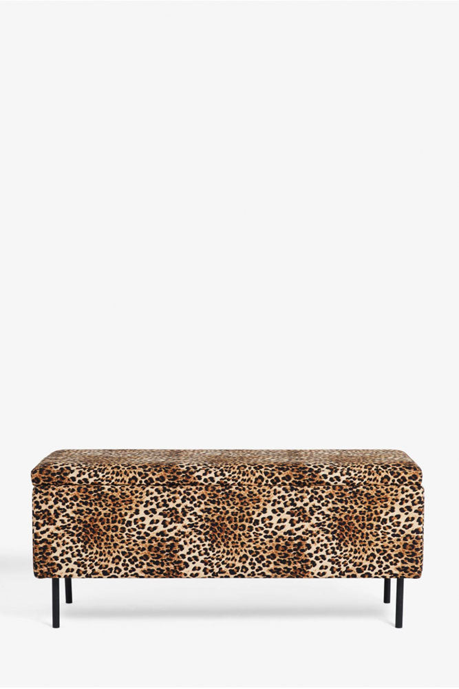 Velvet Leopard Print Ottoman Storage Bench