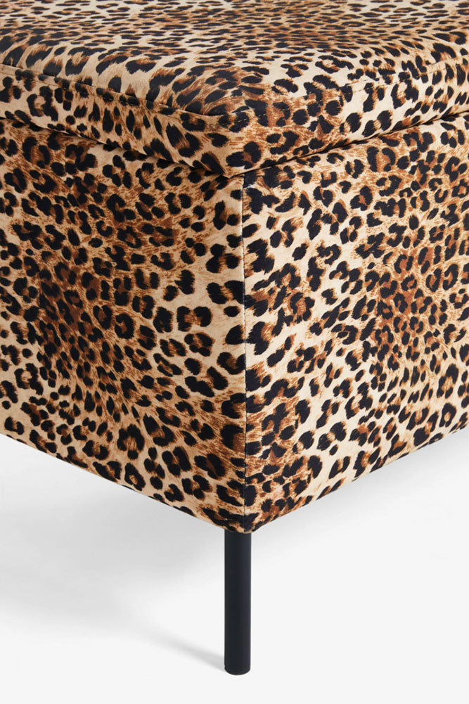Velvet Leopard Print Ottoman Storage Bench