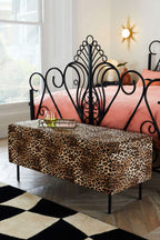 Velvet Leopard Print Ottoman Storage Bench