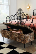 Velvet Leopard Print Ottoman Storage Bench