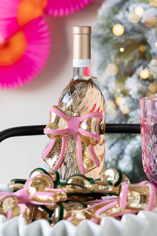 Vintage-Style Pink Bow Glass Christmas Tree Decoration