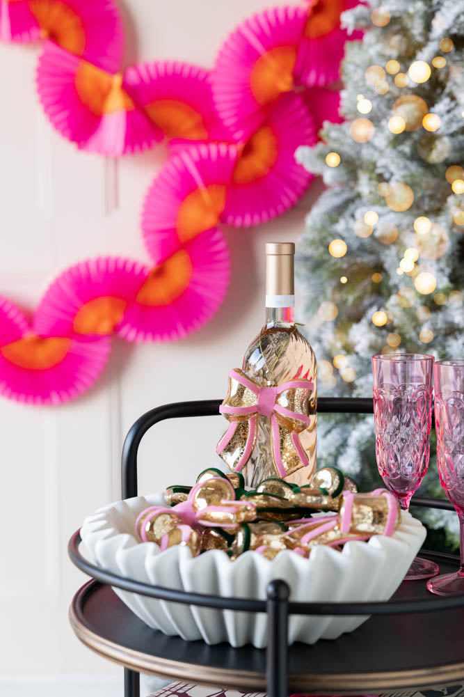 Vintage-Style Pink Bow Glass Christmas Tree Decoration