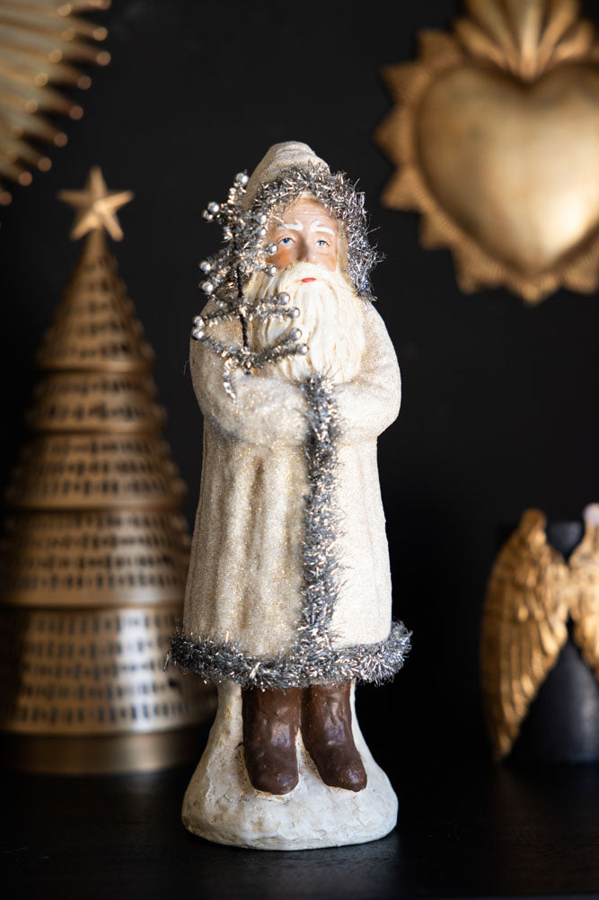 Vintage-Style Santa Ornament in Cream & Silver