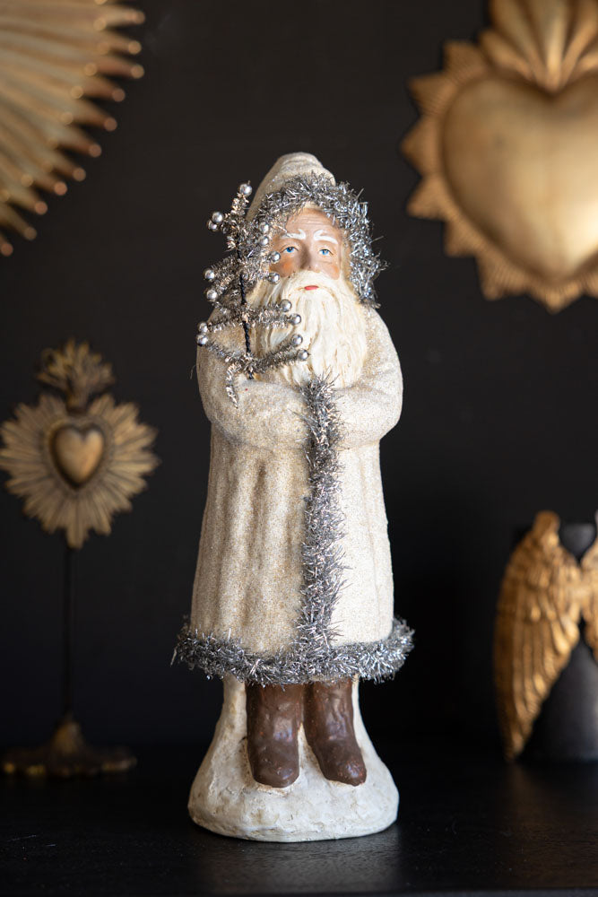 Vintage-Style Santa Ornament in Cream & Silver