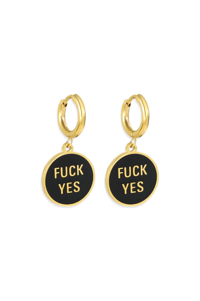 Waterproof Fuck Yes Gold Charm Earrings