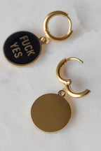 Waterproof Fuck Yes Gold Charm Earrings