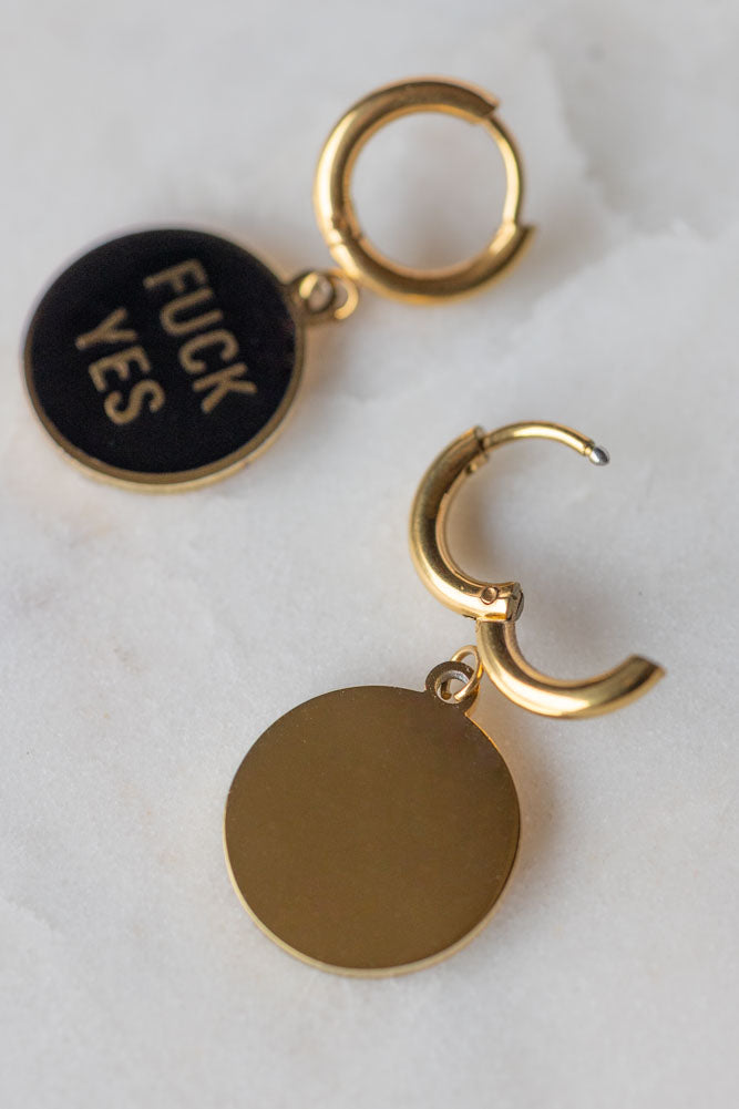 Waterproof Fuck Yes Gold Charm Earrings