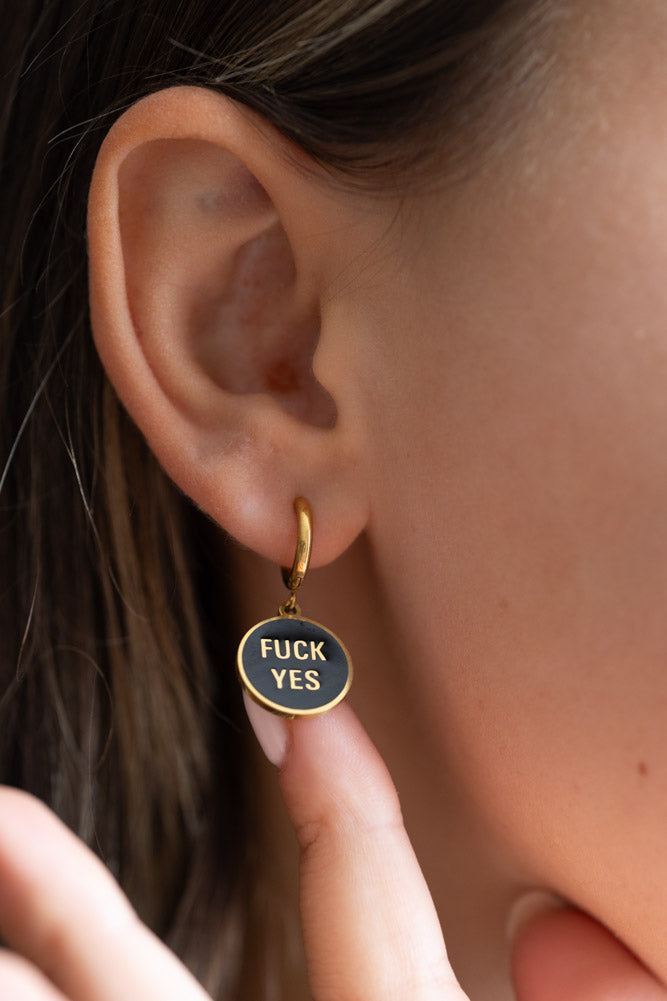 Waterproof Fuck Yes Gold Charm Earrings