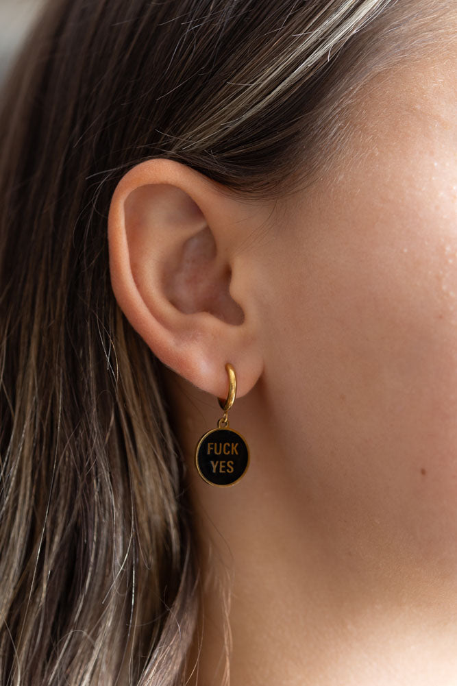 Waterproof Fuck Yes Gold Charm Earrings