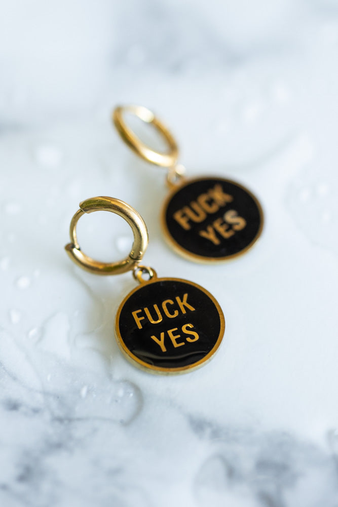 Waterproof Fuck Yes Gold Charm Earrings