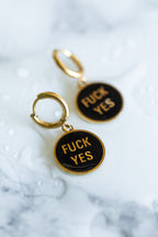 Waterproof Fuck Yes Gold Charm Earrings