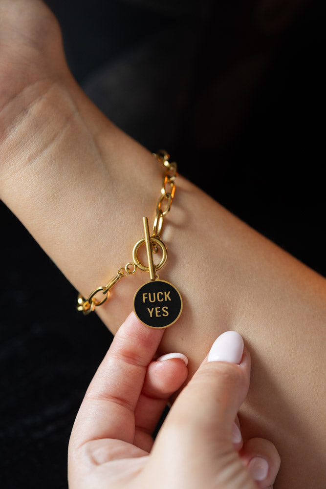 Waterproof Gold Fuck Yes Charm Bracelet