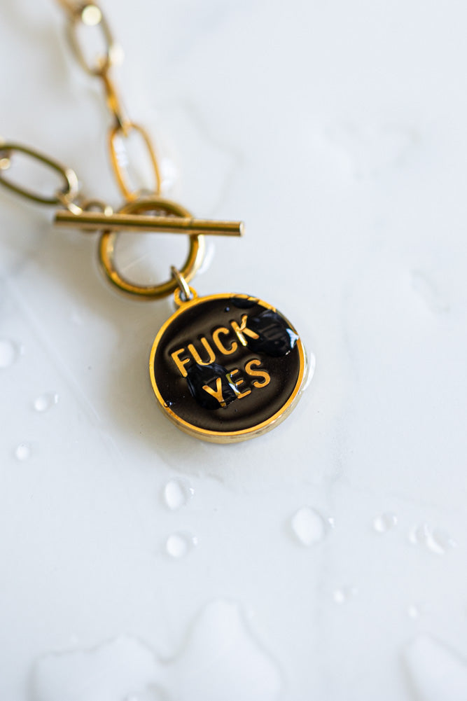 Waterproof Gold Fuck Yes Charm Bracelet