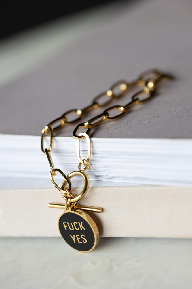 Waterproof Gold Fuck Yes Charm Bracelet