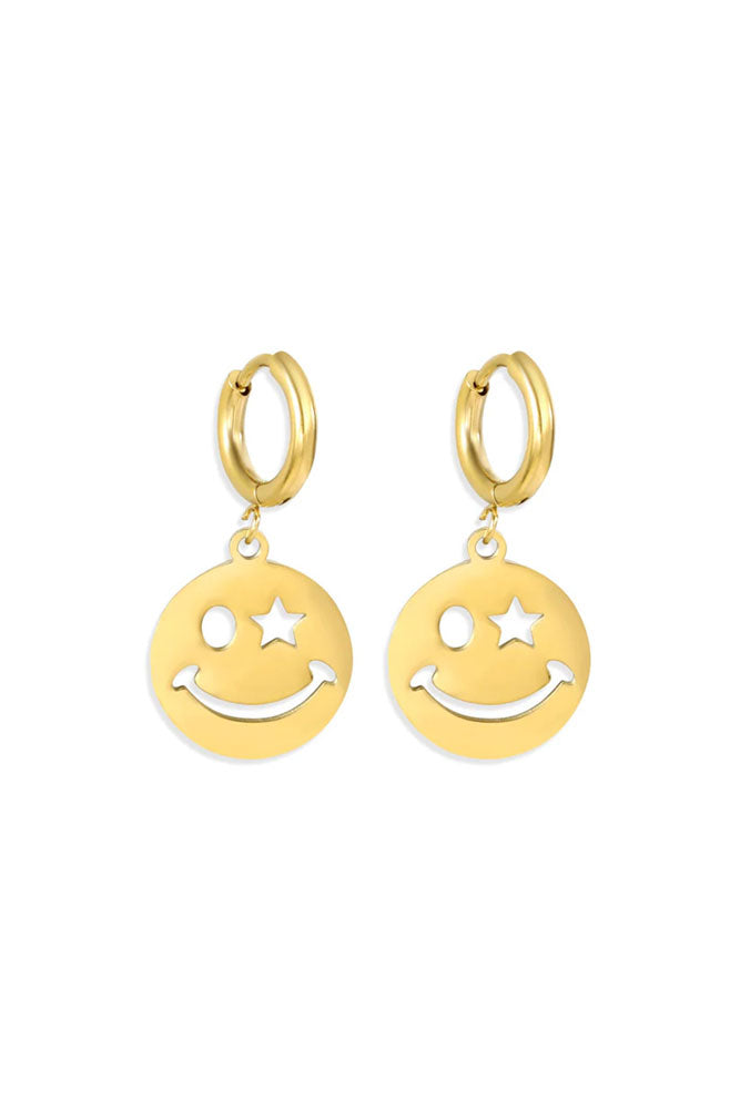 Waterproof Gold Wink Face Charm Earrings