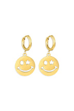 Waterproof Gold Wink Face Charm Earrings