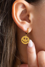 Waterproof Gold Wink Face Charm Earrings