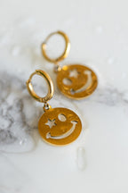 Waterproof Gold Wink Face Charm Earrings