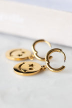 Waterproof Gold Wink Face Charm Earrings