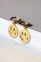 Waterproof Gold Wink Face Charm Earrings