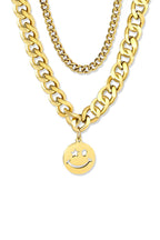 Waterproof Wink Face Gold Duo-Chain Necklace