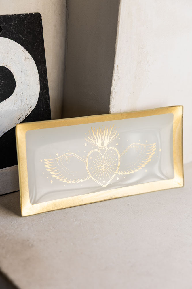 White & Gold Milagro Heart Trinket Tray