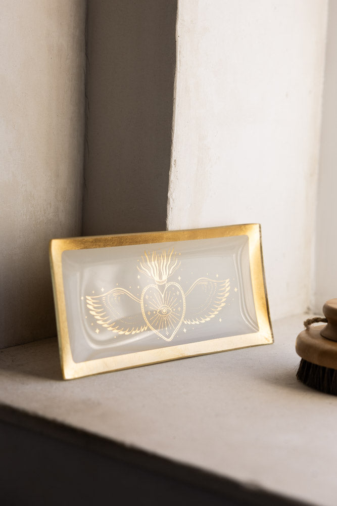 White & Gold Milagro Heart Trinket Tray