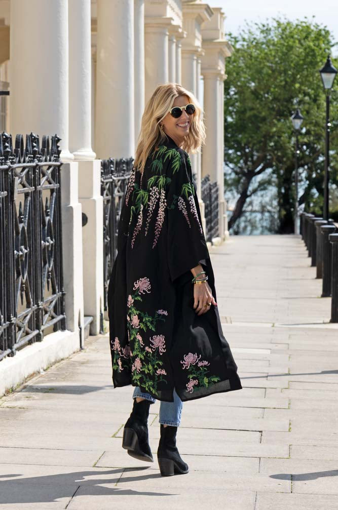 Wisteria & Chrysanthemums Black Kimono - Available in 2 Lengths