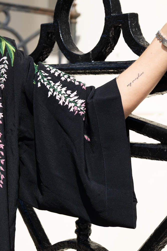 Wisteria & Chrysanthemums Black Kimono - Available in 2 Lengths