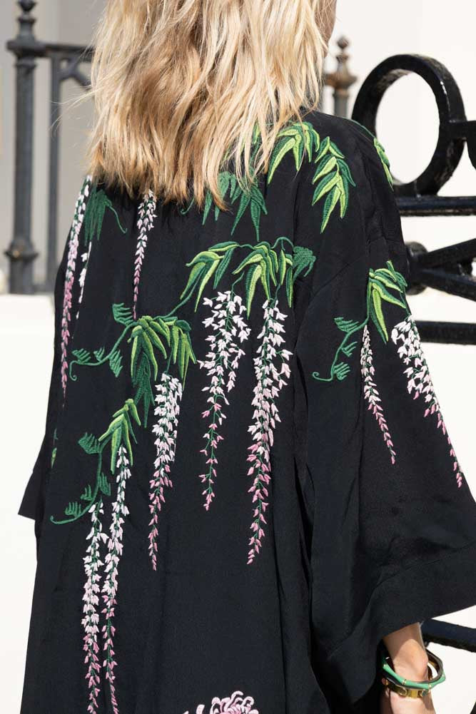 Wisteria & Chrysanthemums Black Kimono - Available in 2 Lengths