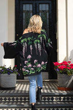 Wisteria & Chrysanthemums Black Kimono - Available in 2 Lengths