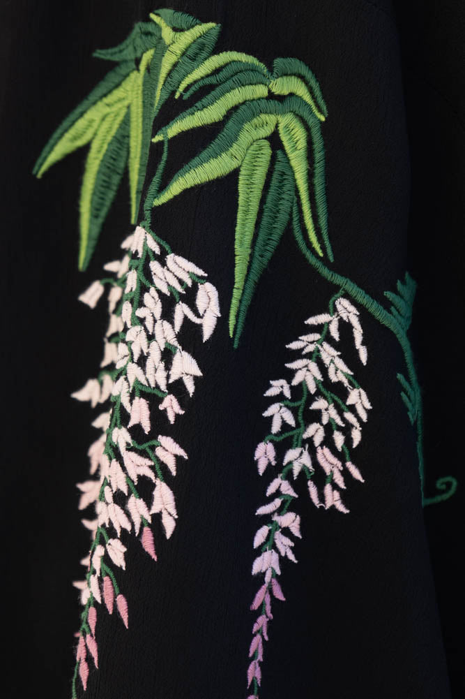 Wisteria & Chrysanthemums Black Kimono - Available in 2 Lengths